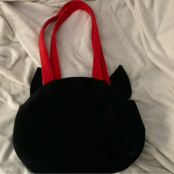 Skelanimal Black Tote Bag with White Skull and Red straps - Picture 2 of 6